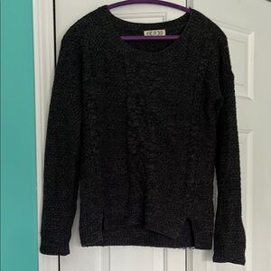 Pink Rose Black Crew Neck Sweater with Heathered Texture